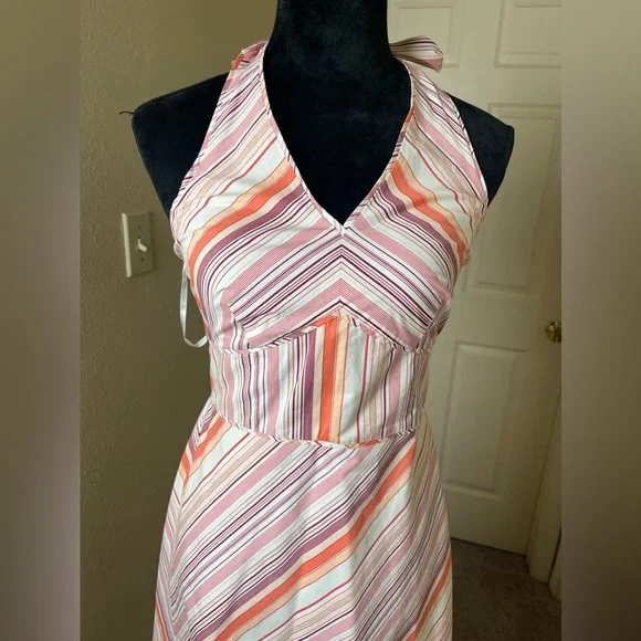 Ann Taylor Halter Colorful Striped Dress Size 2 - Picture 4 of 8